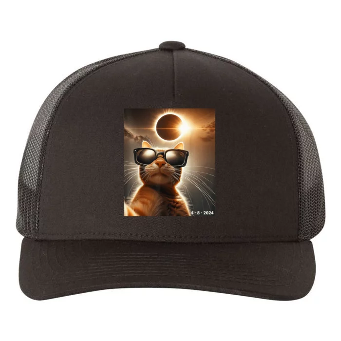 Cat Taking A Selfie With Solar 2024 Eclipse Wearing Glasses Yupoong Adult 5-Panel Trucker Hat