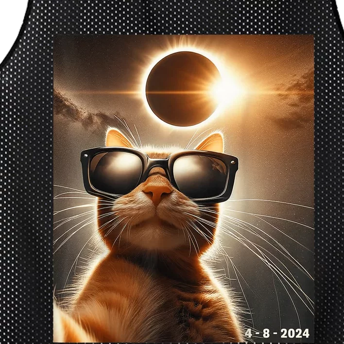 Cat Taking A Selfie With Solar 2024 Eclipse Wearing Glasses Mesh Reversible Basketball Jersey Tank