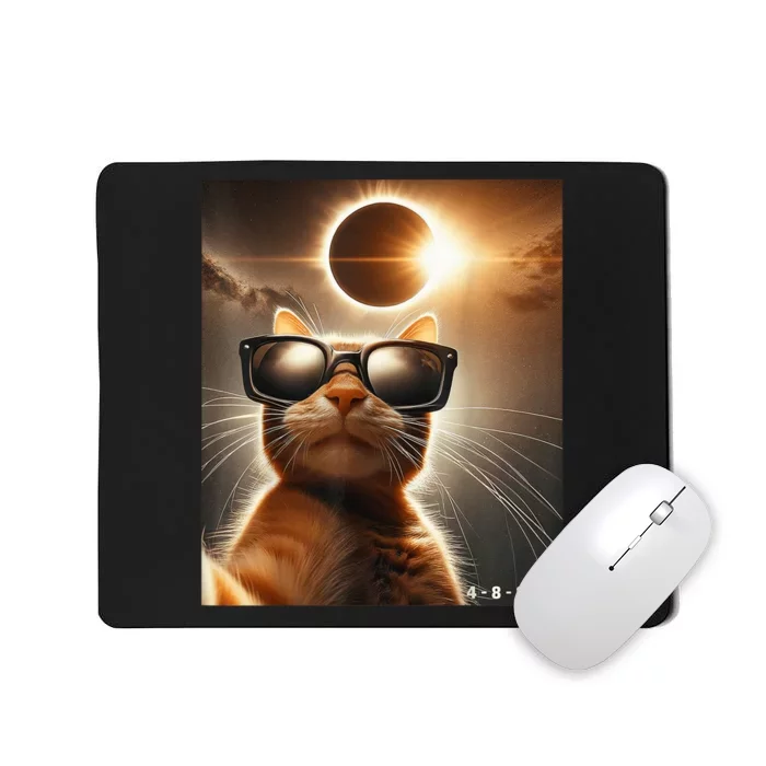 Cat Taking A Selfie With Solar 2024 Eclipse Wearing Glasses Mousepad