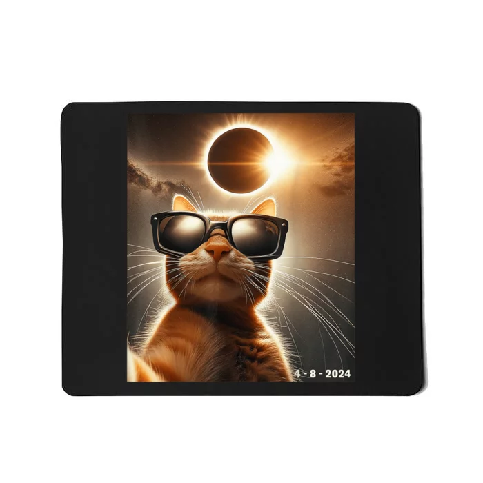 Cat Taking A Selfie With Solar 2024 Eclipse Wearing Glasses Mousepad