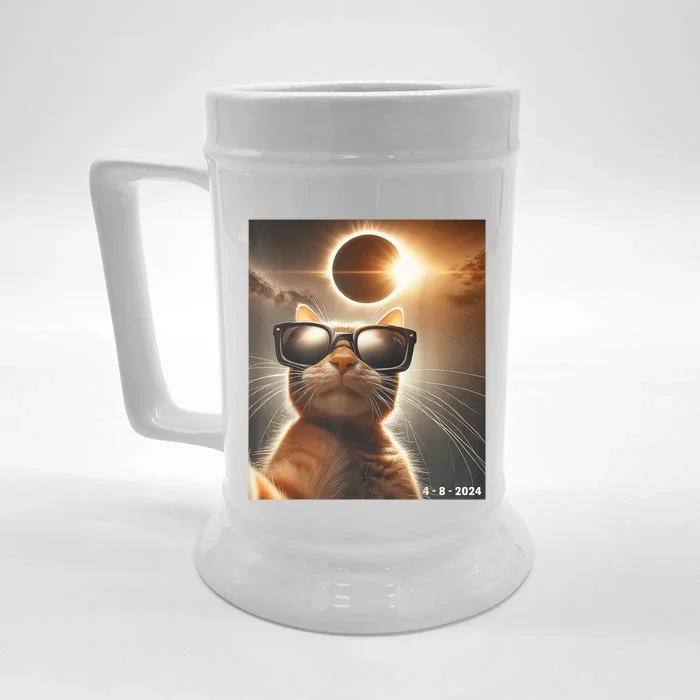 Cat Taking A Selfie With Solar 2024 Eclipse Wearing Glasses Front & Back Beer Stein