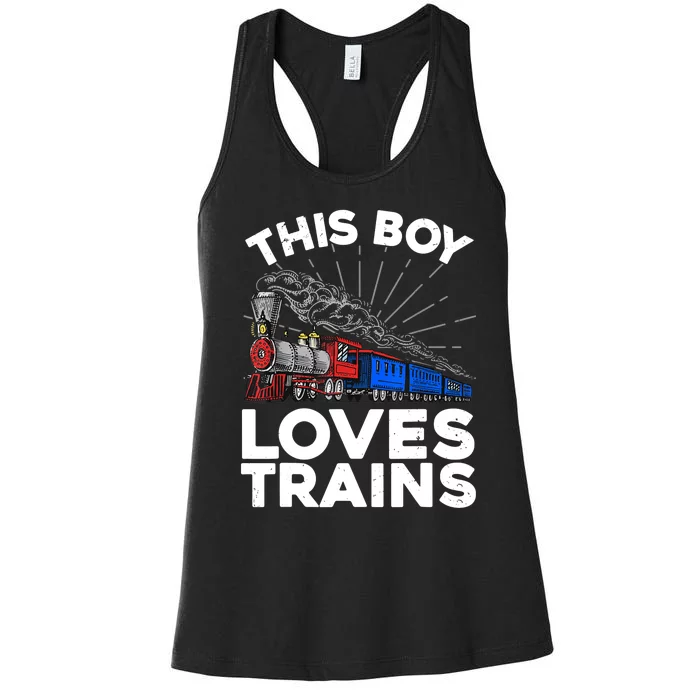 Cool Train Art For Boy Toddlers Train Lovers Railroad Women's Racerback Tank