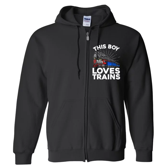 Cool Train Art For Boy Toddlers Train Lovers Railroad Full Zip Hoodie