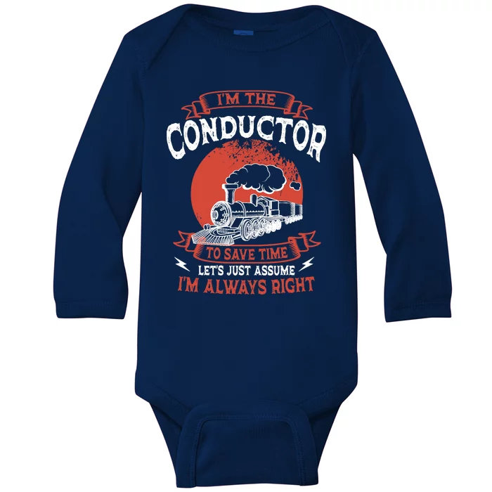 Conductor Train Always Right Express Rail Transport Railway Baby Long Sleeve Bodysuit