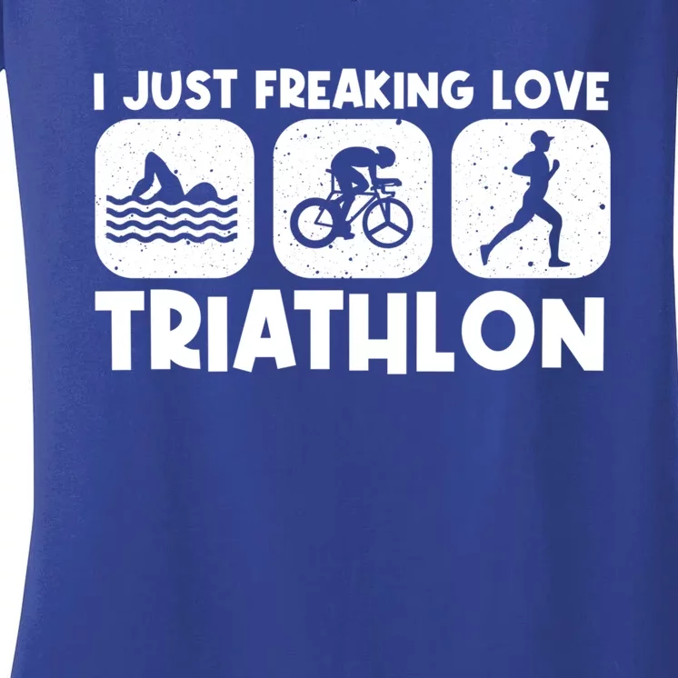 Cool Triathlon Art Triathlete Sport Triathlon Cute Gift Women's V-Neck T-Shirt