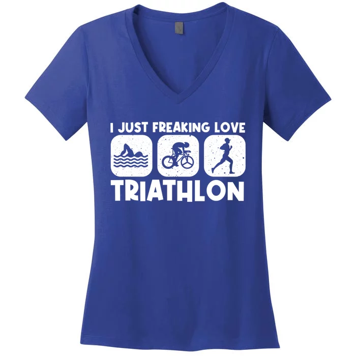 Cool Triathlon Art Triathlete Sport Triathlon Cute Gift Women's V-Neck T-Shirt