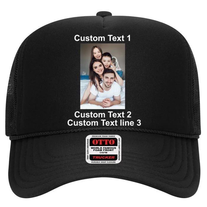 Custom Text Add Photo Picture Personalize High Crown Mesh Trucker Hat