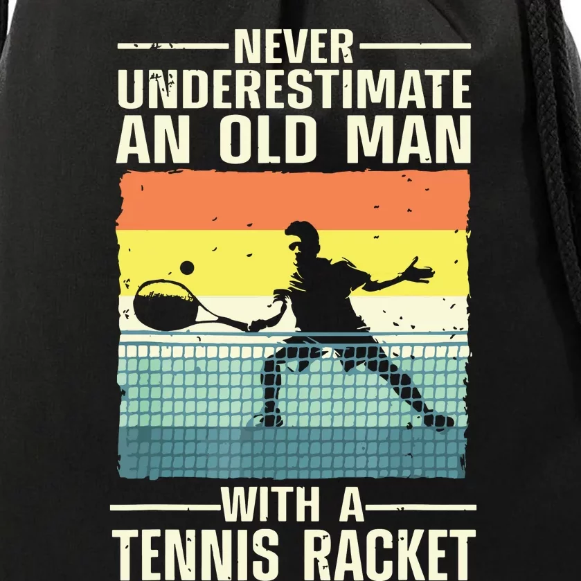 Cool Tennis Art For Grandpa Tennis Player Racket Sport Drawstring Bag