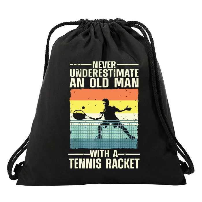 Cool Tennis Art For Grandpa Tennis Player Racket Sport Drawstring Bag