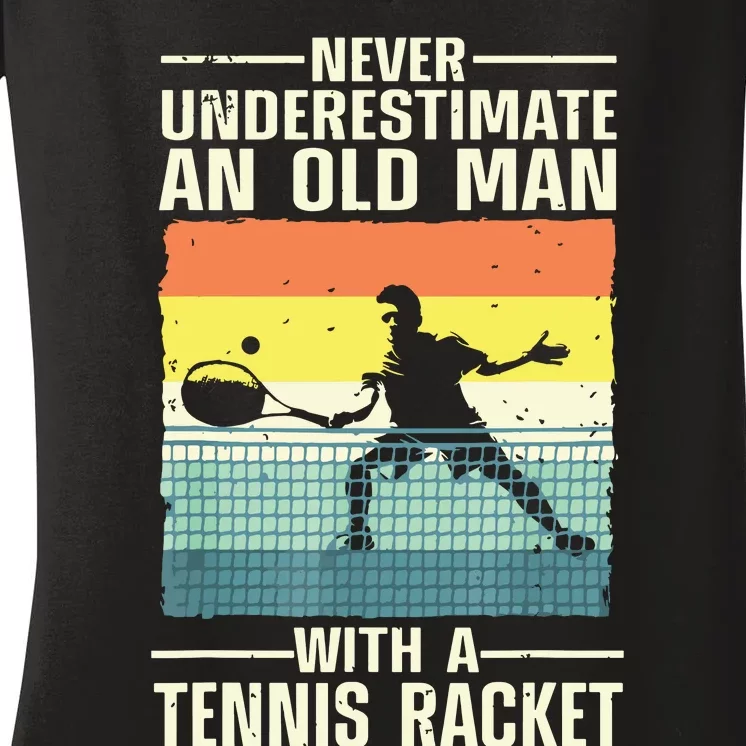 Cool Tennis Art For Grandpa Tennis Player Racket Sport Women's V-Neck T-Shirt