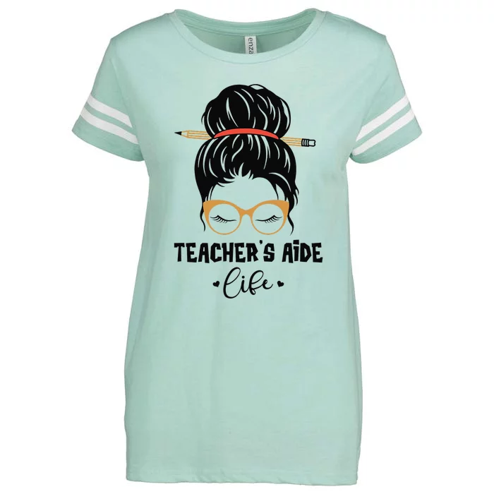 Cute Teacher's Aide Life Pencil Messy Bun Appreciation Gifts Enza Ladies Jersey Football T-Shirt