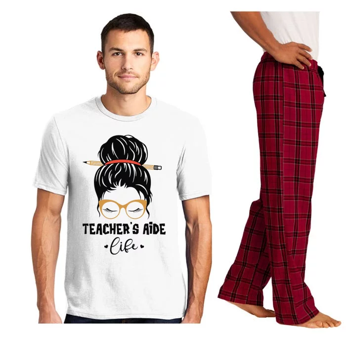 Cute Teacher's Aide Life Pencil Messy Bun Appreciation Gifts Pajama Set