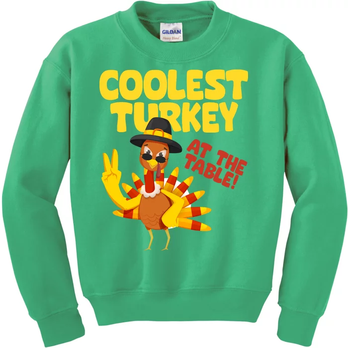 Coolest Turkey At The Table Thanksgiving Funny Kids Sweatshirt