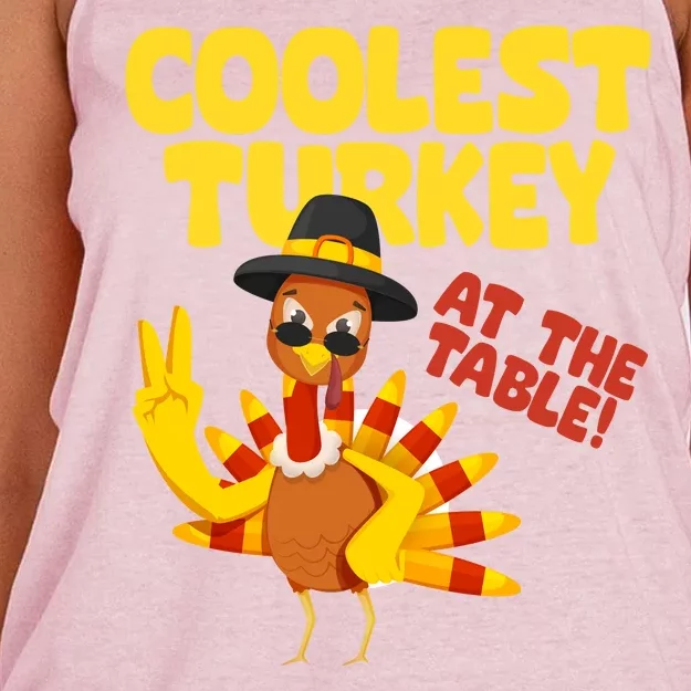 Coolest Turkey At The Table Thanksgiving Funny Women's Knotted Racerback Tank