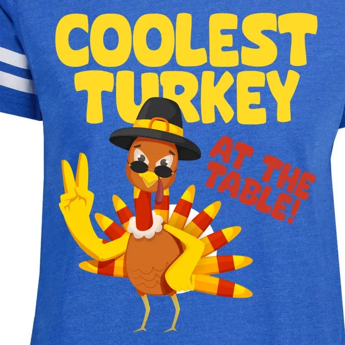 Coolest Turkey At The Table Thanksgiving Funny Enza Ladies Jersey Football T-Shirt