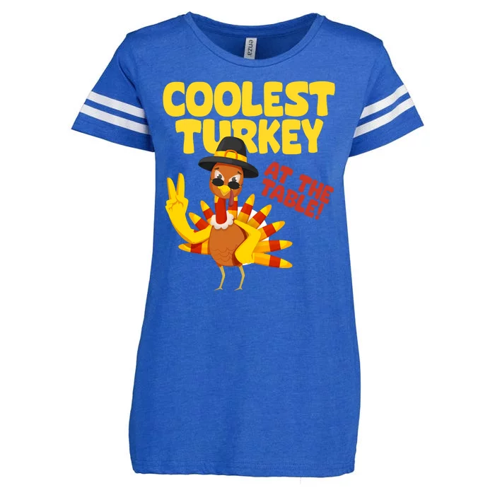 Coolest Turkey At The Table Thanksgiving Funny Enza Ladies Jersey Football T-Shirt