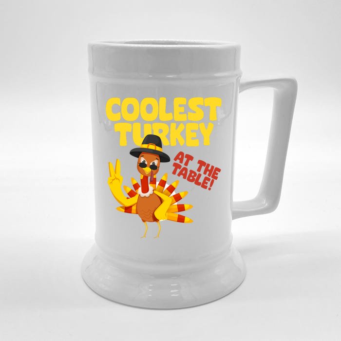 Coolest Turkey At The Table Thanksgiving Funny Front & Back Beer Stein