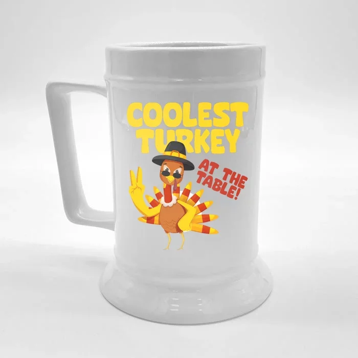 Coolest Turkey At The Table Thanksgiving Funny Front & Back Beer Stein