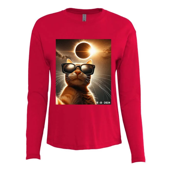 Cat Taking A Selfie With Solar 2024 Eclipse Wearing Glasses Womens Cotton Relaxed Long Sleeve T-Shirt