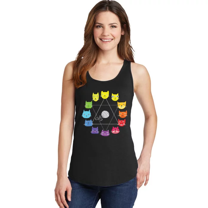 Cat Themed Artist Color Wheel Educational Art Teacher Ladies Essential Tank