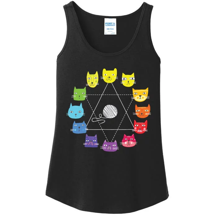 Cat Themed Artist Color Wheel Educational Art Teacher Ladies Essential Tank