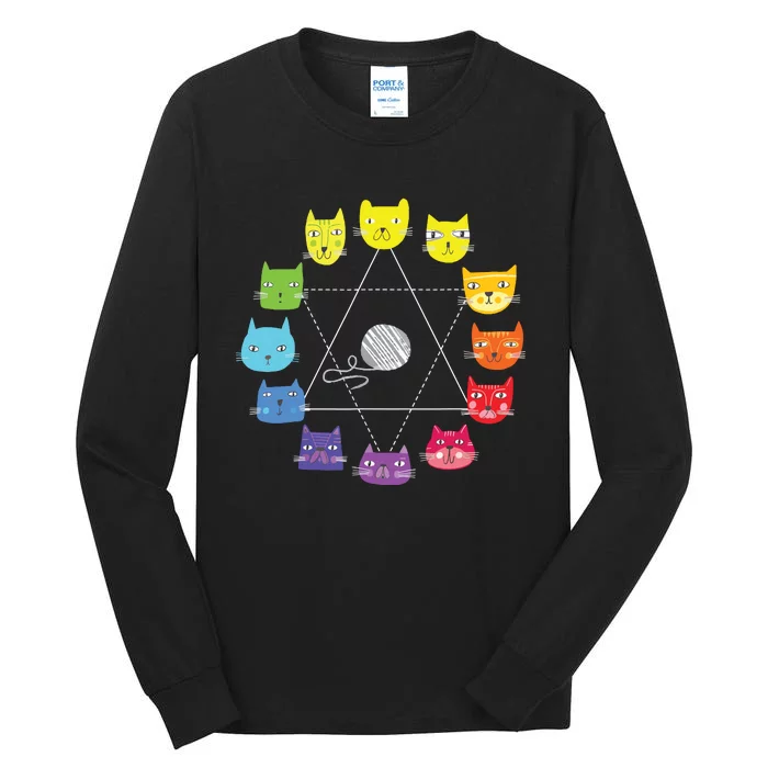 Cat Themed Artist Color Wheel Educational Art Teacher Tall Long Sleeve T-Shirt