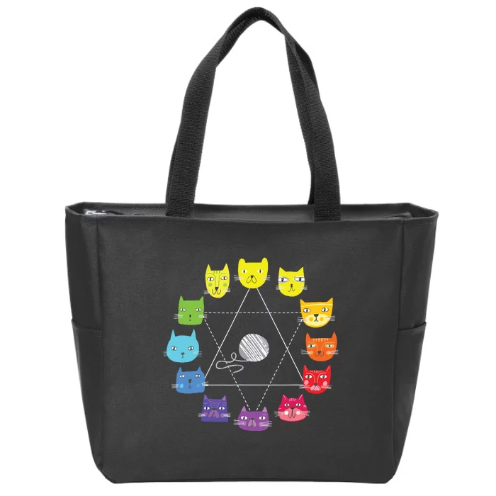 Cat Themed Artist Color Wheel Educational Art Teacher Zip Tote Bag