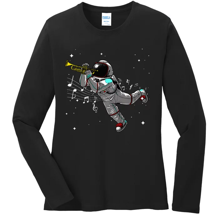 Cool Trumpet Astronaut Trumpet Player Musician Ladies Long Sleeve Shirt