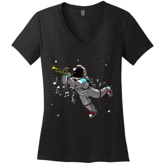 Cool Trumpet Astronaut Trumpet Player Musician Women's V-Neck T-Shirt