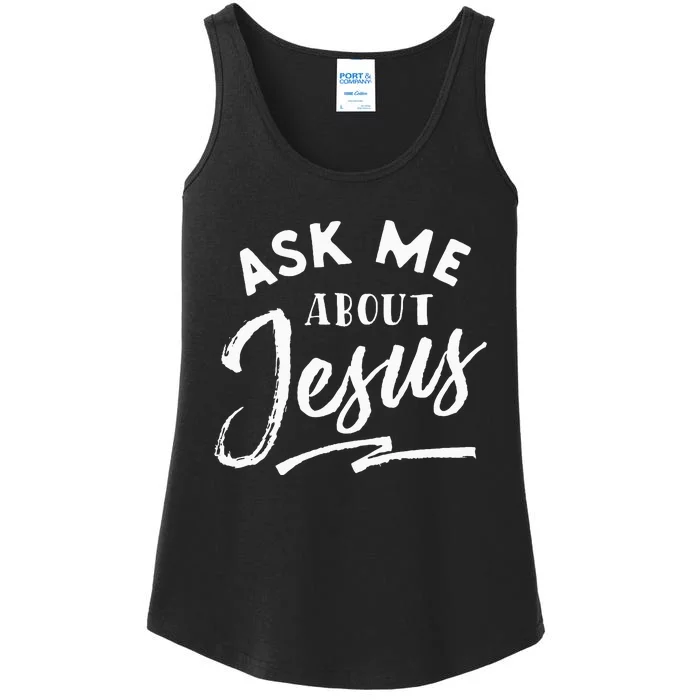 Christian T Ask Me About Jesus Ladies Essential Tank