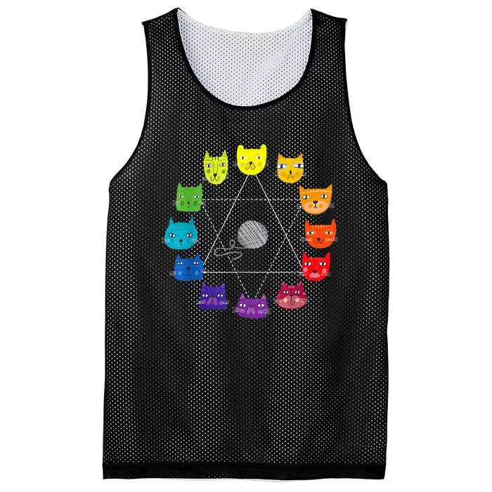 Cat Themed Artist Color Wheel Educational Mesh Reversible Basketball Jersey Tank