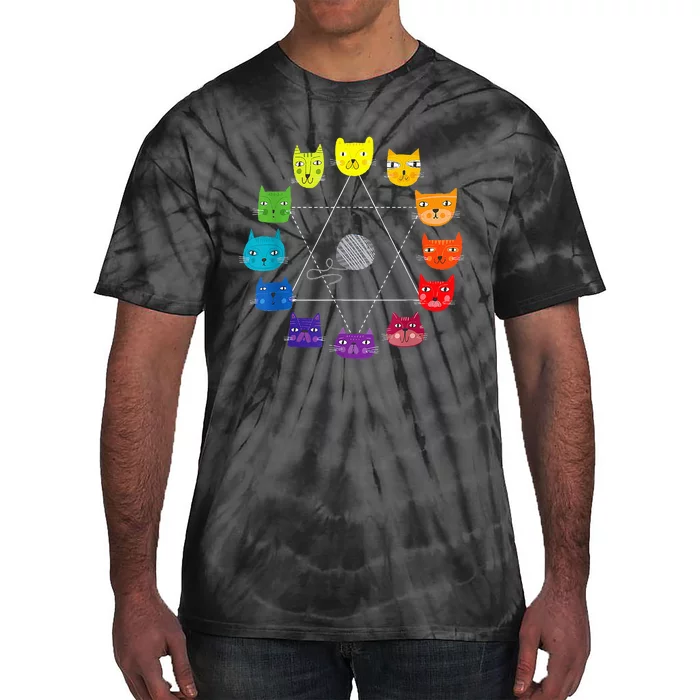 Cat Themed Artist Color Wheel Educational Tie-Dye T-Shirt