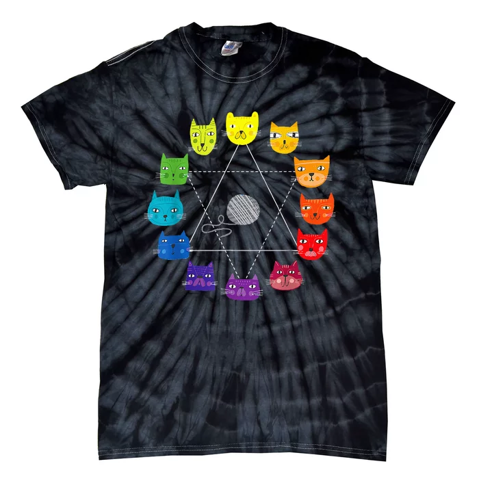 Cat Themed Artist Color Wheel Educational Tie-Dye T-Shirt