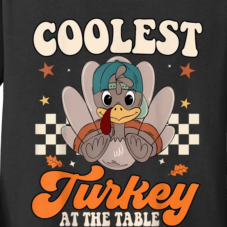 Coolest Turkey At The Table Thanksgiving Kids Kids Long Sleeve Shirt