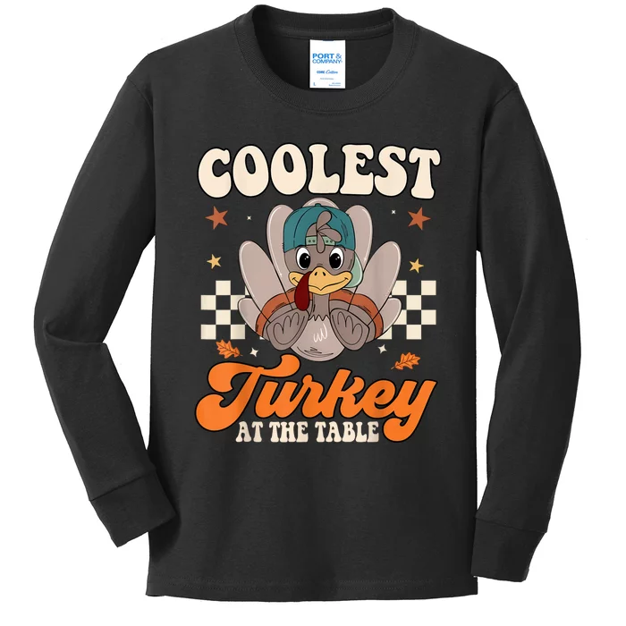 Coolest Turkey At The Table Thanksgiving Kids Kids Long Sleeve Shirt