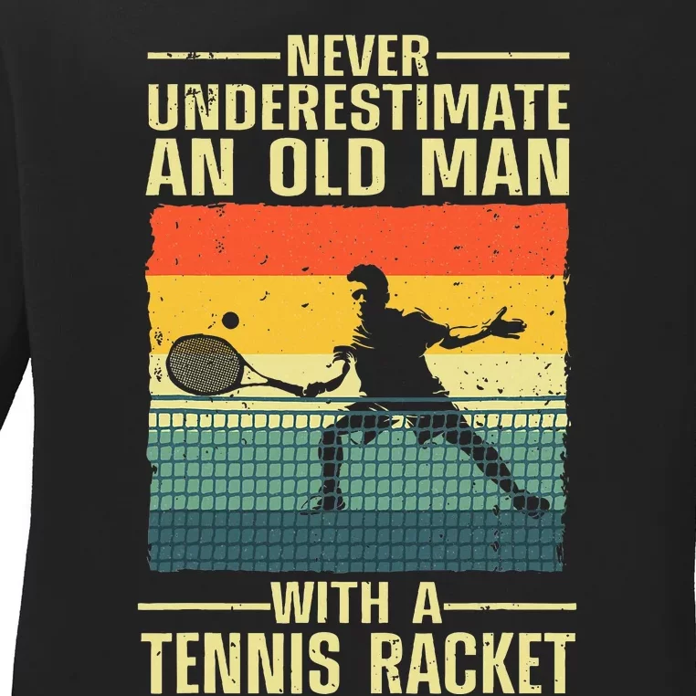 Cool Tennis Art For Grandpa Tennis Player Racket Sport Ladies Long Sleeve Shirt