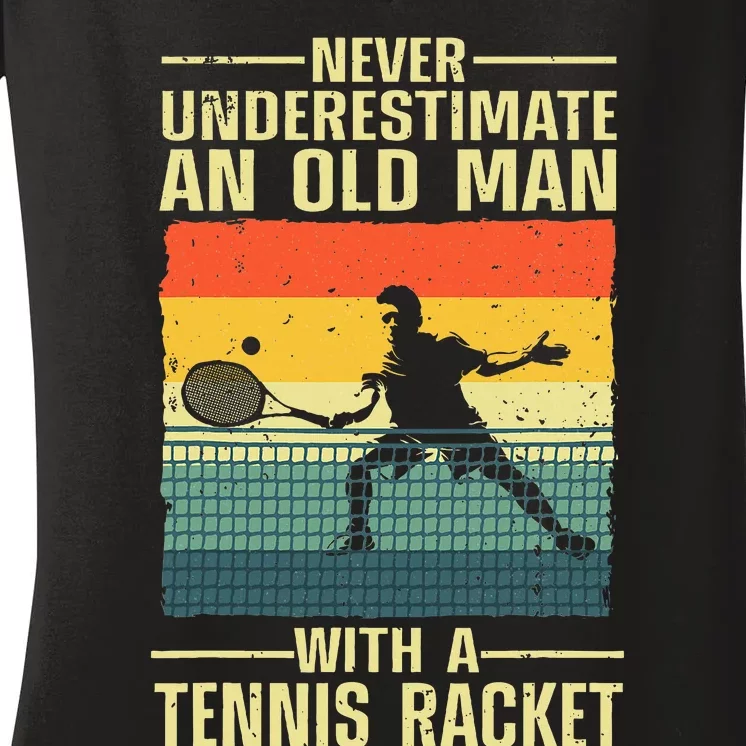 Cool Tennis Art For Grandpa Tennis Player Racket Sport Women's V-Neck T-Shirt