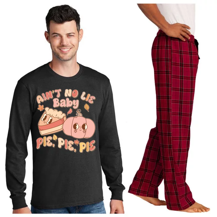 Cute Thanksgiving Aint No Lie Baby Pie Pie Pie Retro Cartoon Pumpkin Pie Long Sleeve Pajama Set