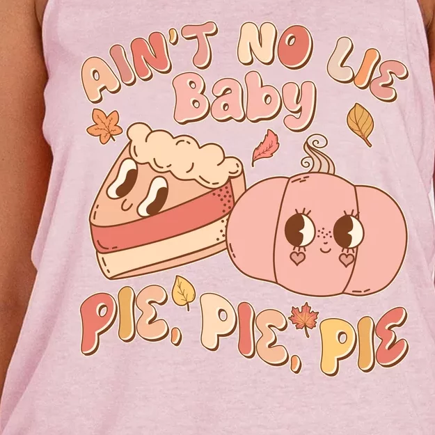 Cute Thanksgiving Aint No Lie Baby Pie Pie Pie Retro Cartoon Pumpkin Pie Women's Knotted Racerback Tank