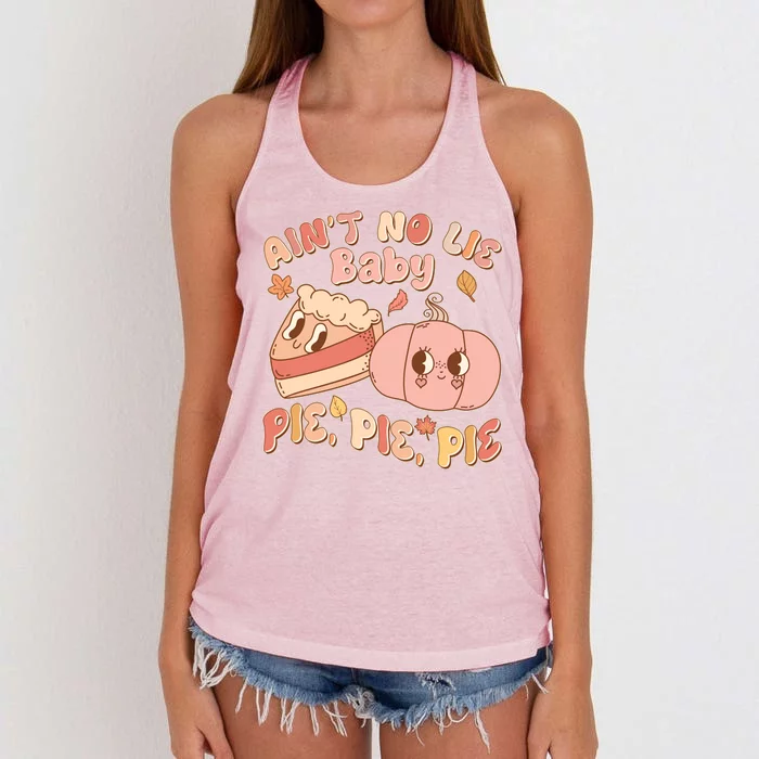 Cute Thanksgiving Aint No Lie Baby Pie Pie Pie Retro Cartoon Pumpkin Pie Women's Knotted Racerback Tank