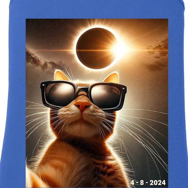 Cat Taking A Selfie With Solar 2024 Eclipse Wearing Glasses Ladies Essential Tank