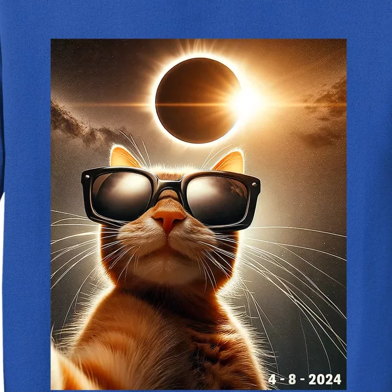 Cat Taking A Selfie With Solar 2024 Eclipse Wearing Glasses Tall Sweatshirt