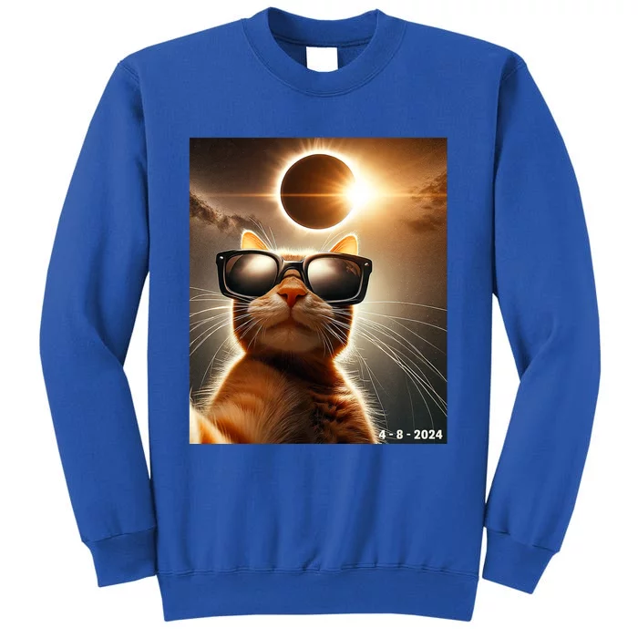 Cat Taking A Selfie With Solar 2024 Eclipse Wearing Glasses Tall Sweatshirt