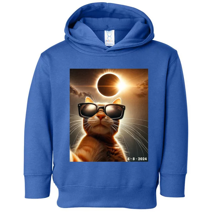 Cat Taking A Selfie With Solar 2024 Eclipse Wearing Glasses Toddler Hoodie