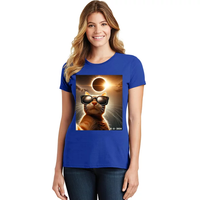 Cat Taking A Selfie With Solar 2024 Eclipse Wearing Glasses Women's T-Shirt