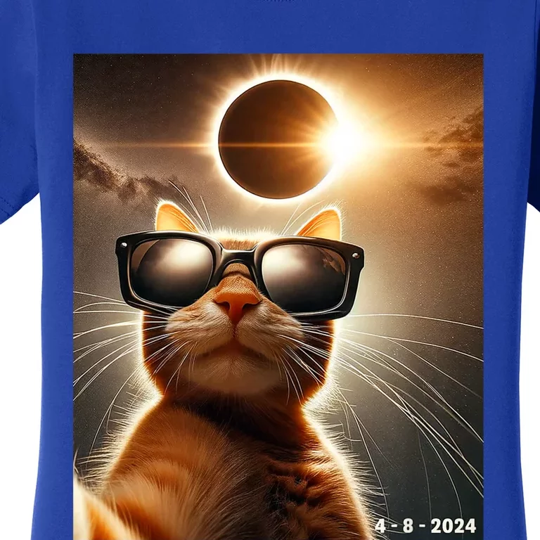 Cat Taking A Selfie With Solar 2024 Eclipse Wearing Glasses Women's T-Shirt