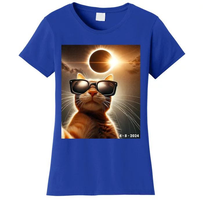 Cat Taking A Selfie With Solar 2024 Eclipse Wearing Glasses Women's T-Shirt