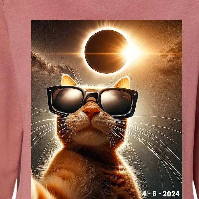 Cat Taking A Selfie With Solar 2024 Eclipse Wearing Glasses Womens California Wash Sweatshirt