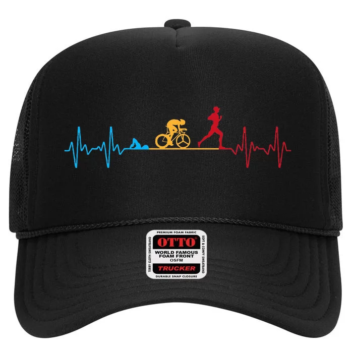 Cool Triathlon Art Triathlete Endurance Sport High Crown Mesh Trucker Hat