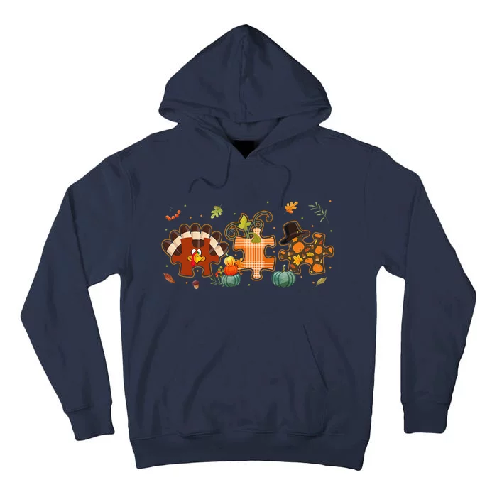 Cute Turkey Autism Awareness Puzzle Pumpkin Thanksgiving Day Tall Hoodie